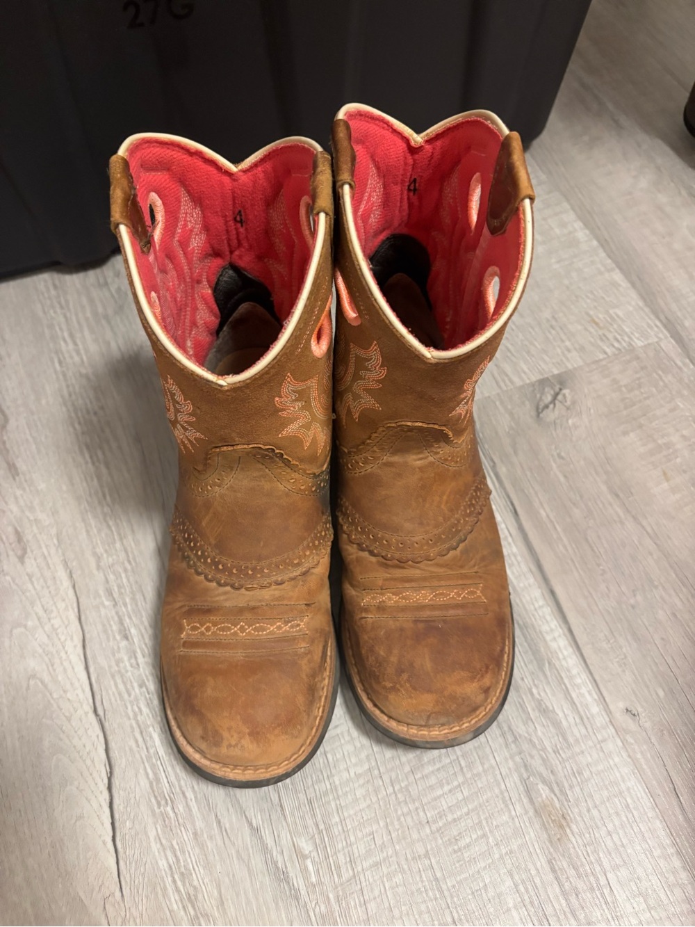 Ariat Brown Kids Western Boots with Pink Lining